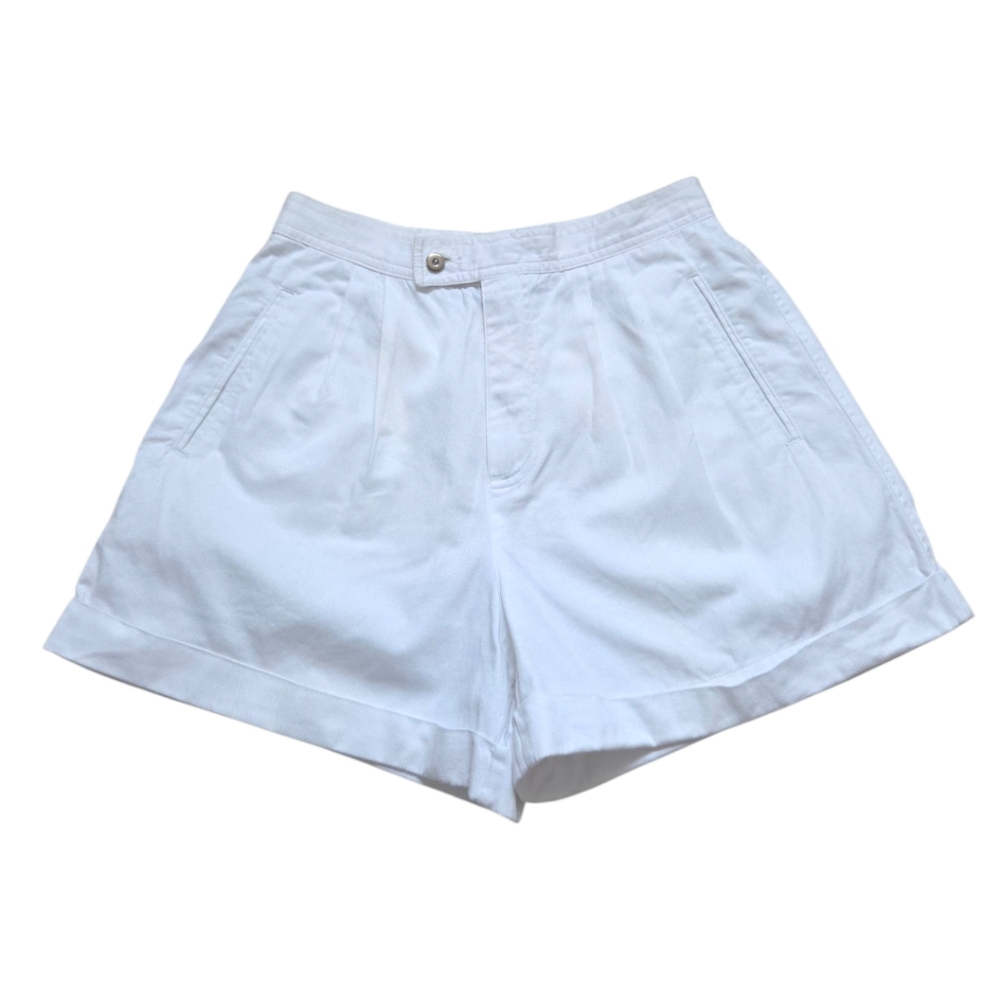 Vintage 90s Liz Sport White Denim Pleated Front Jean High Waist Mom  Shorts  28"